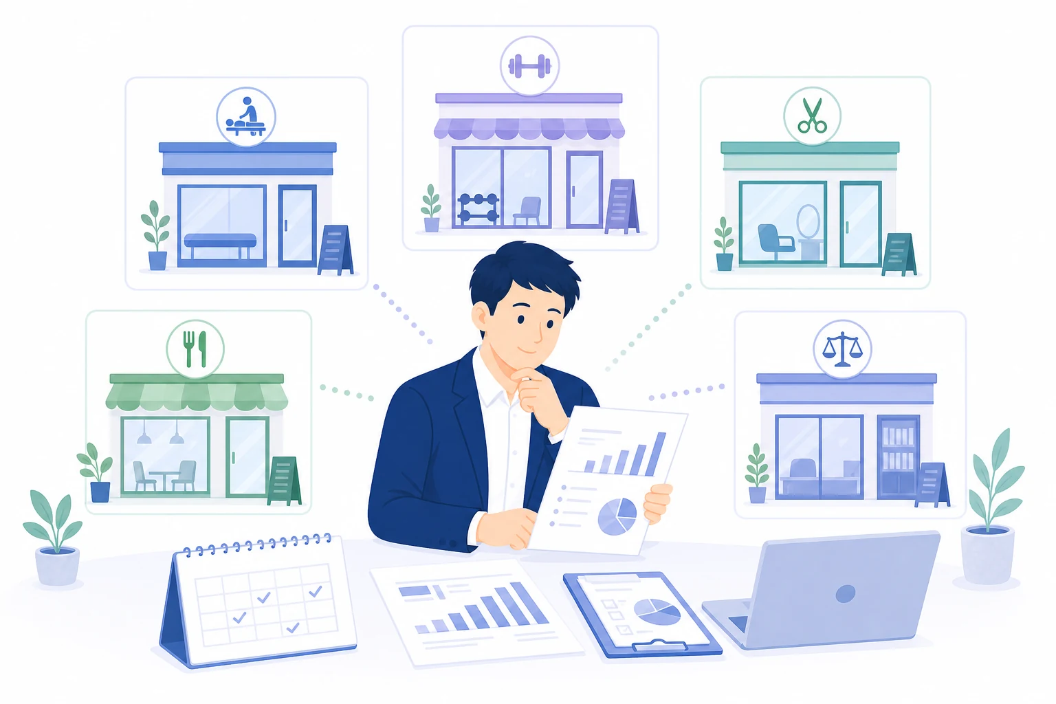 店舗ごとの集客記録と利益計算を照合する担当者
