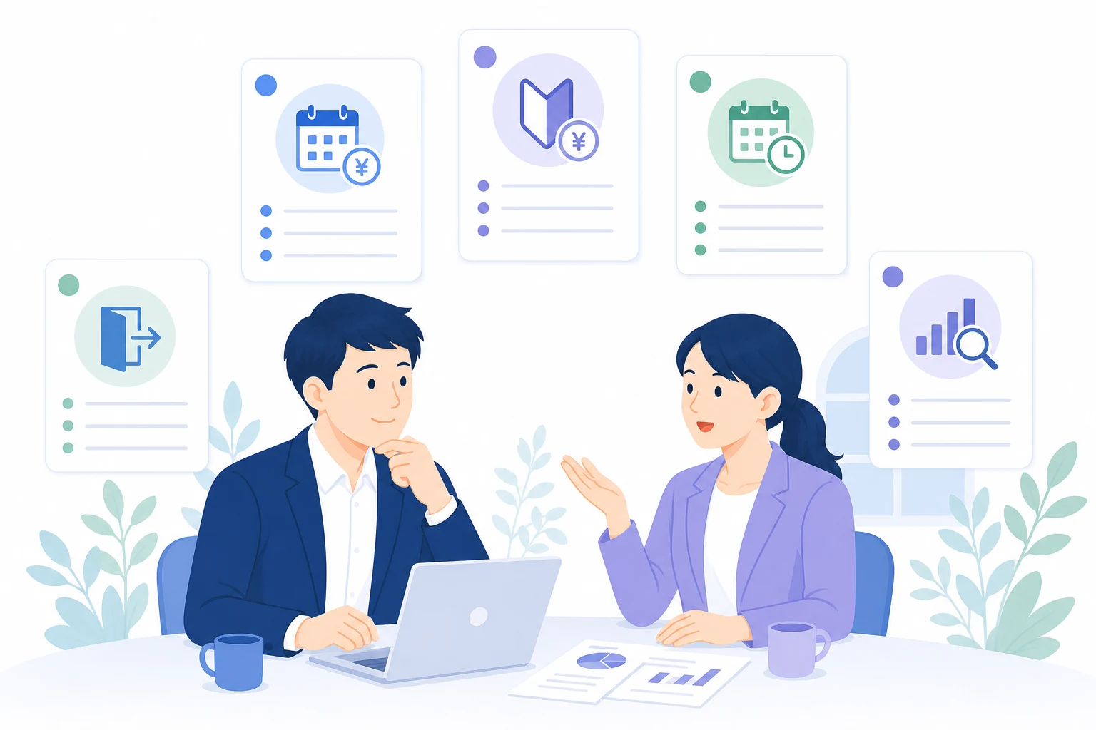 MEO費用の疑問をチェック表で確認する担当者と支援者