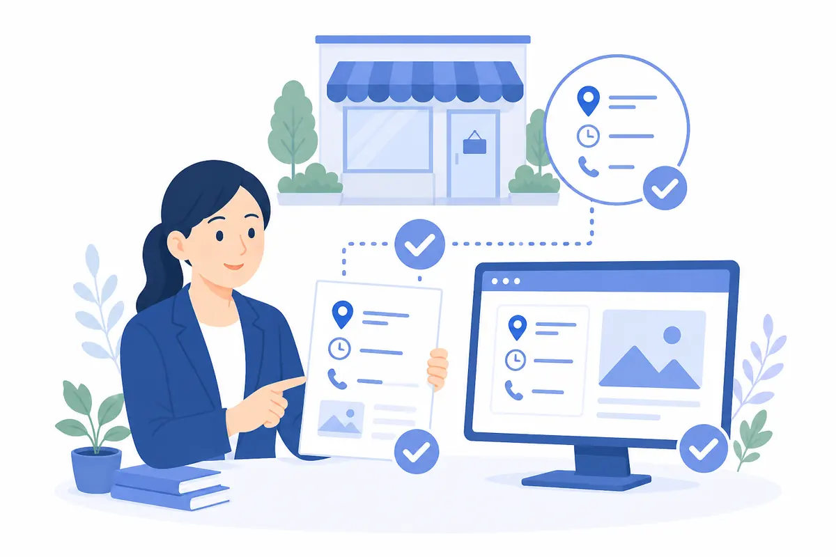 店舗とプロフィールとWebサイトの情報を統一するイラスト