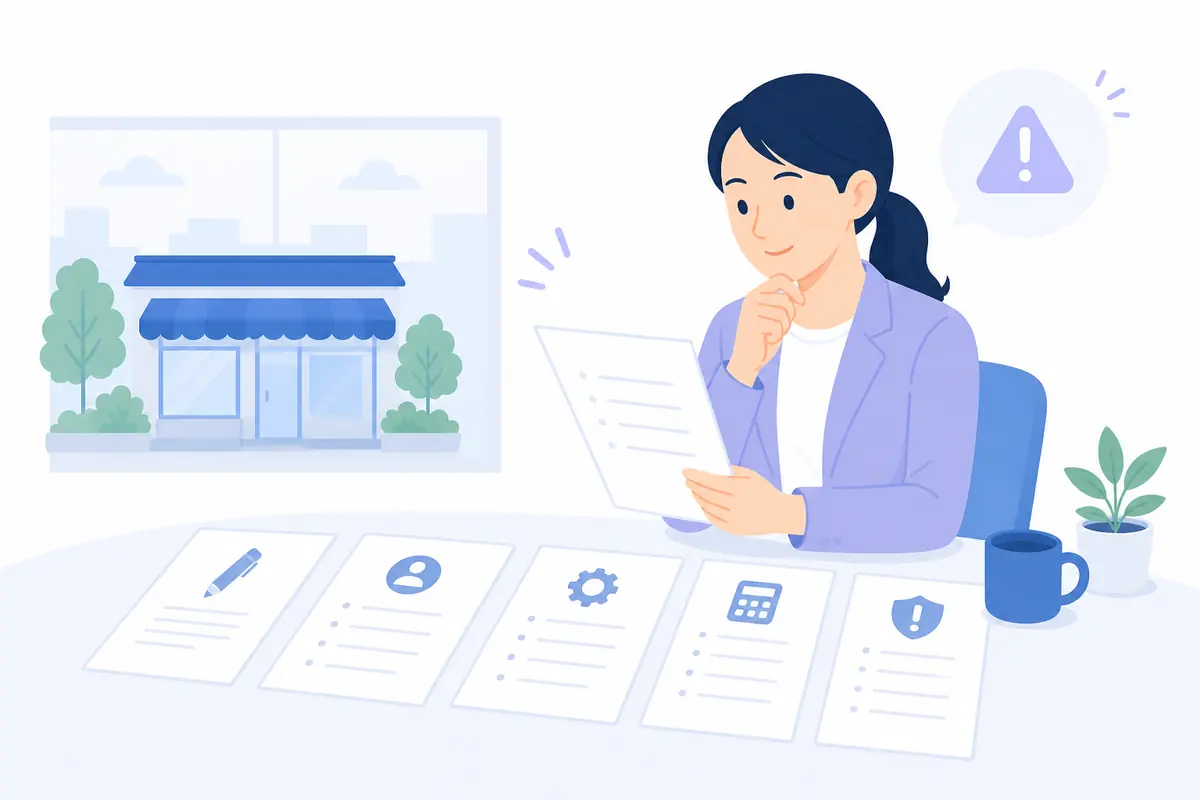 店舗の課題を確認して専門支援を検討するイラスト