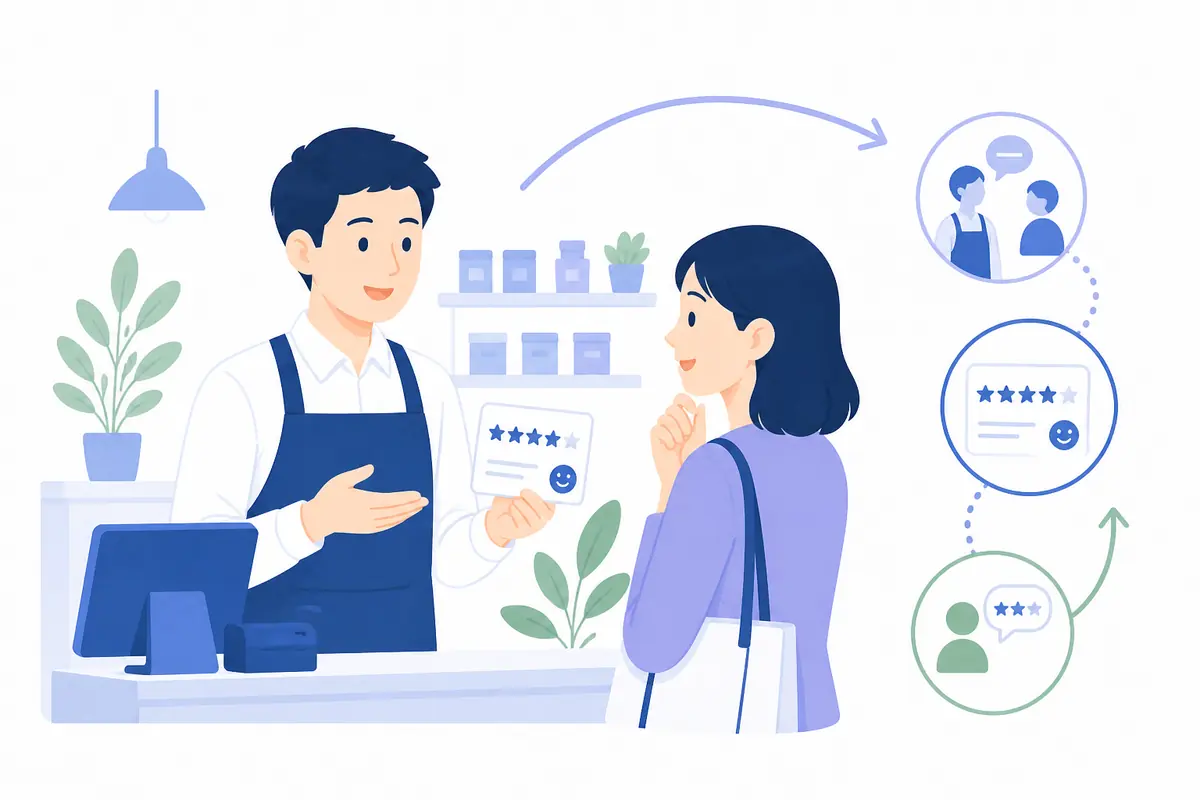自然な口コミ依頼の流れを店舗で設計するイラスト