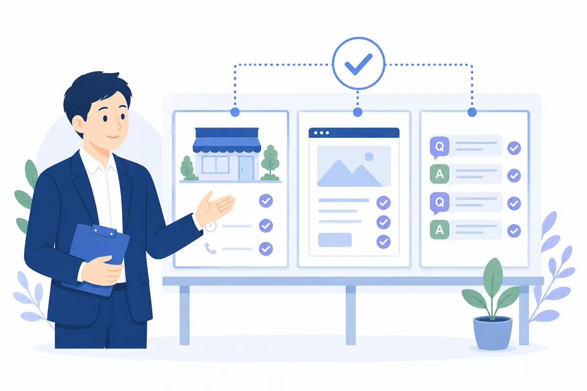 店舗情報とWebサイトとFAQを連動させるイラスト
