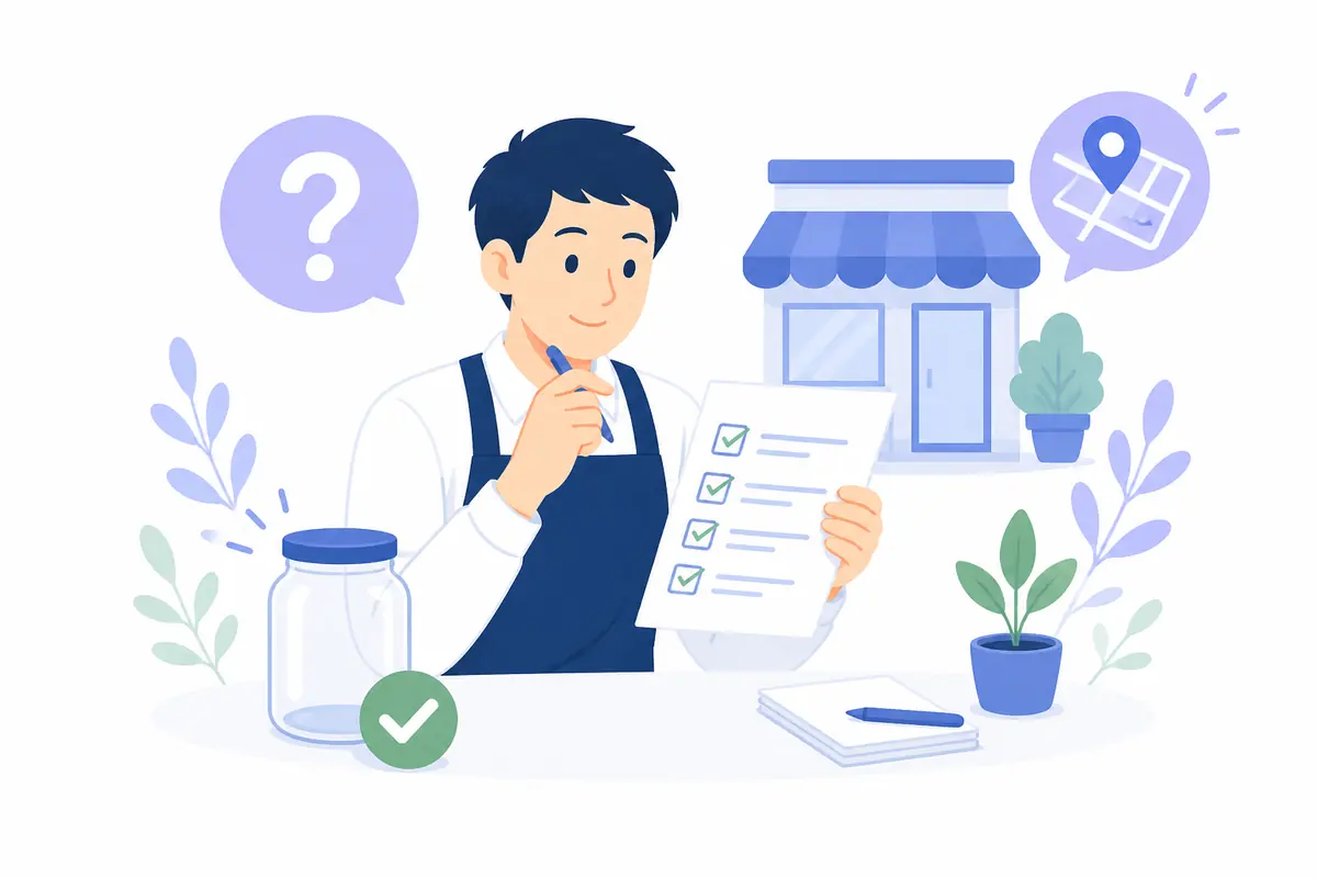 無料でできるMEO作業に取り組む店舗オーナーのイラスト