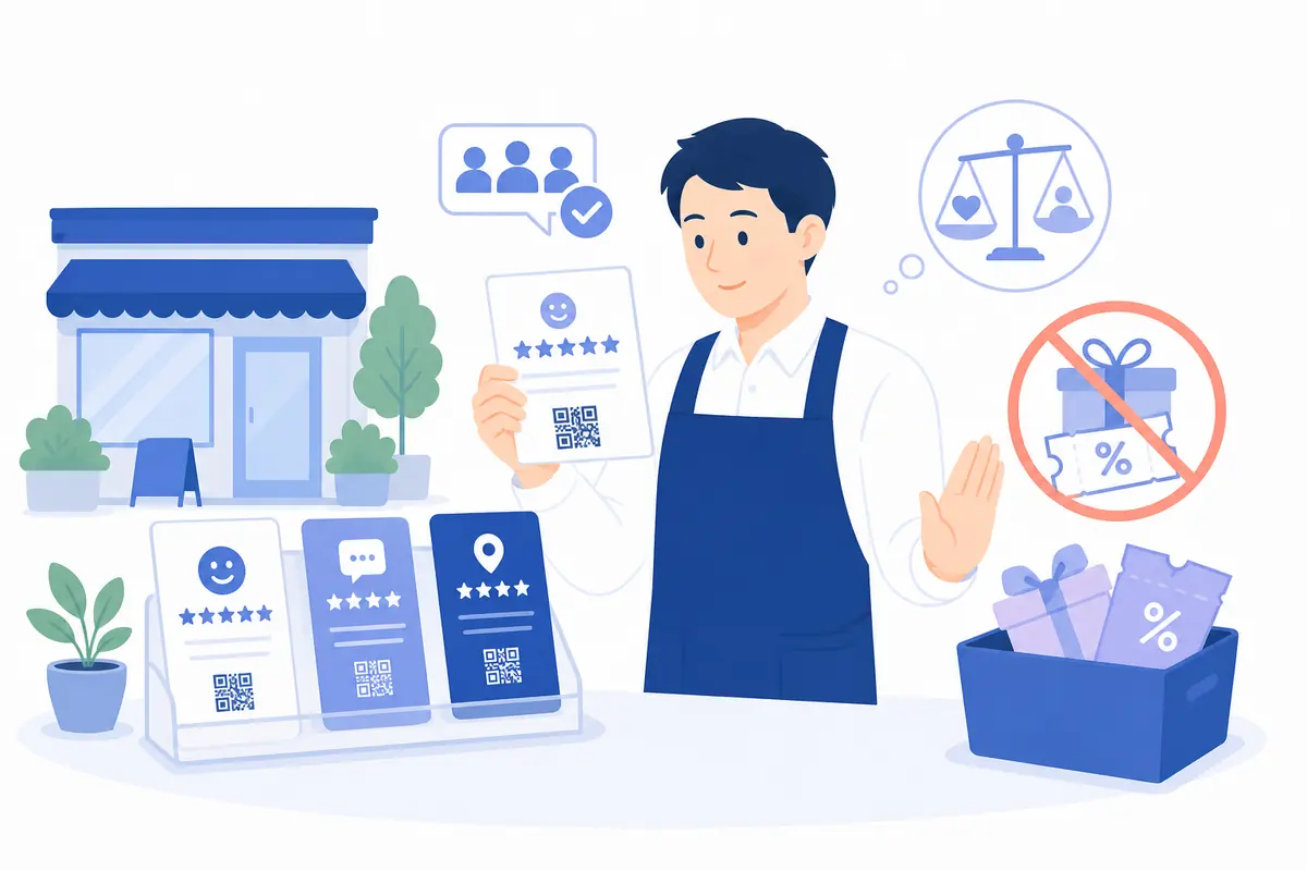 特典ではなく公平な口コミ依頼を選ぶイラスト