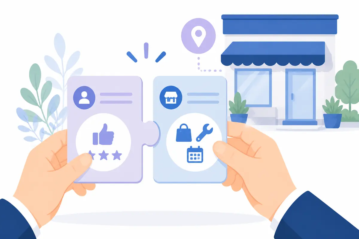 お客様の目的と店舗サービスが一致する関連性のイラスト