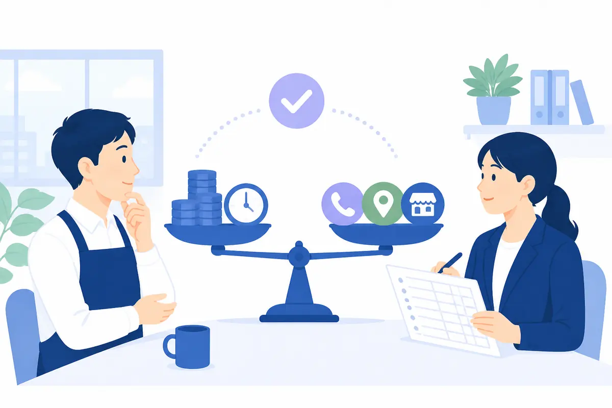 MEOの費用と来店成果を比較するイラスト