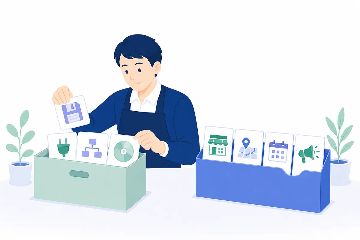 終了した機能を整理して現行機能へ切り替えるイラスト