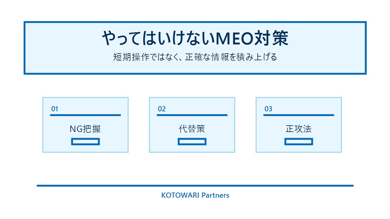 やってはいけないMEO対策を一覧で確認する図解